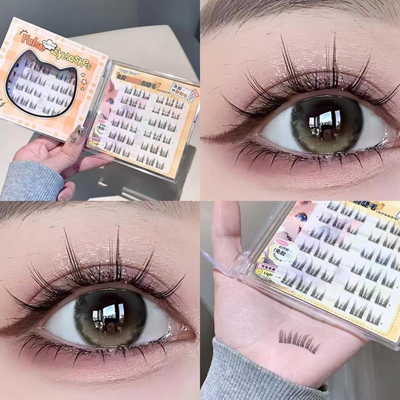 Gegebear Rootless Glue-Free False Eyelashes - Naturally Curled, Transparent Roots, Self-Adhesive Eyelashes